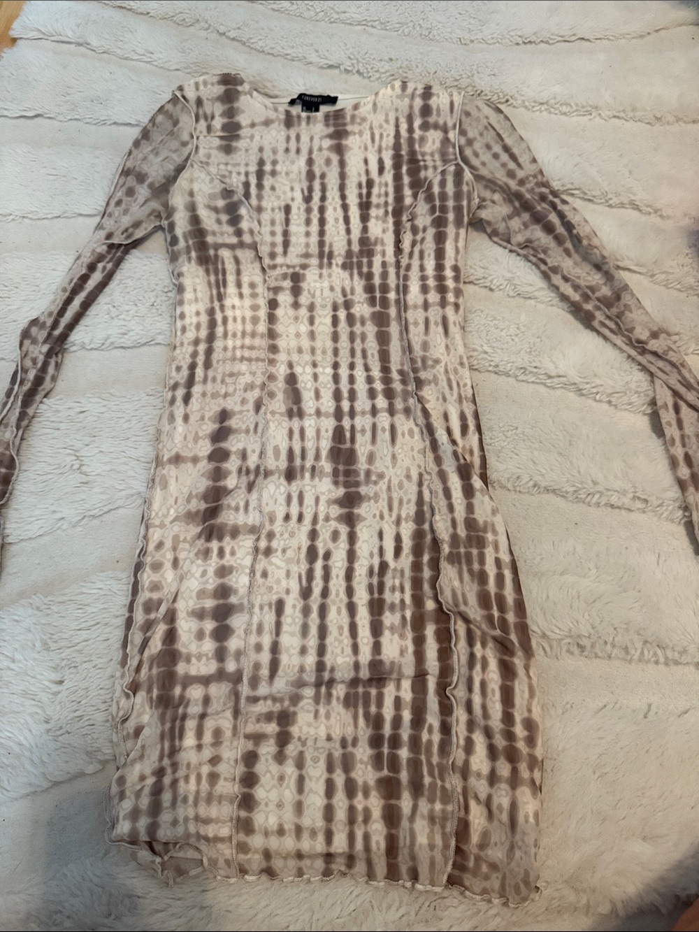 Forever 21 Taupe and Cream Tie-Dye Long Sleeve Bodycon Dress